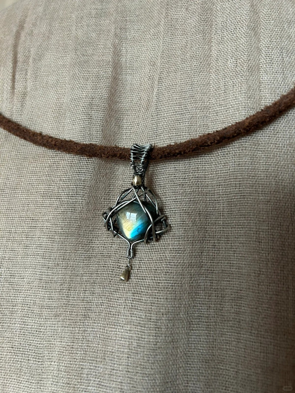 Teal Gemstone Labradorite crystal Pendant Necklace