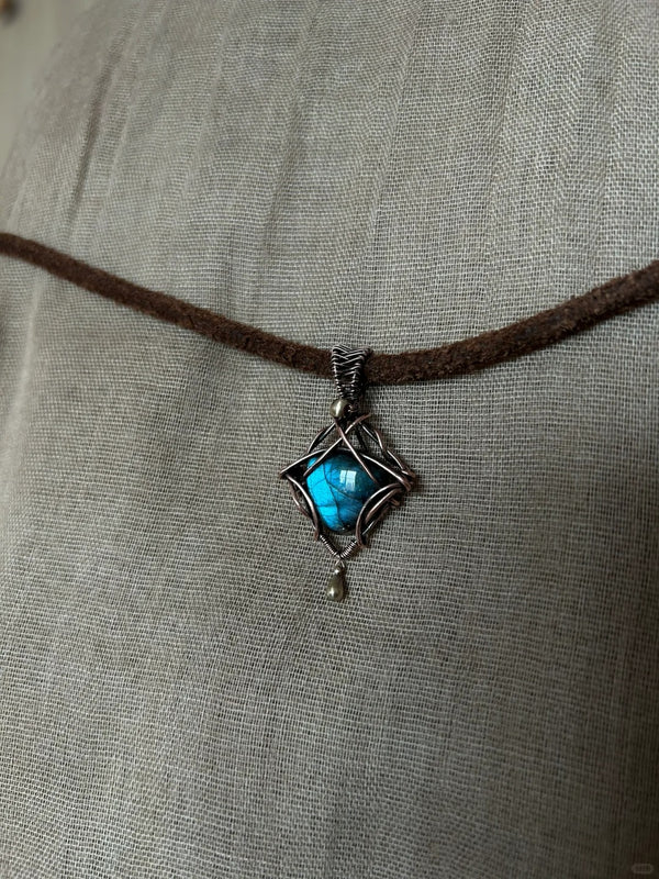 Teal Gemstone Labradorite crystal Pendant Necklace