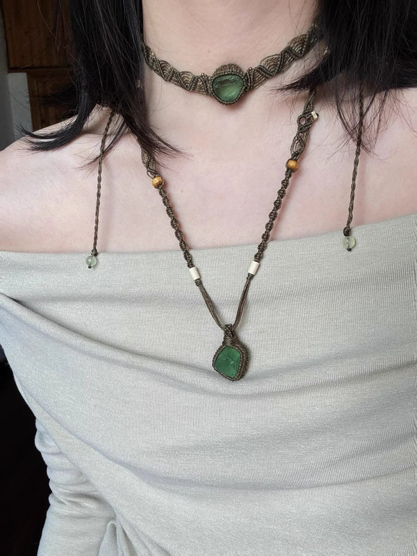 Green fluorite hand woven necklace