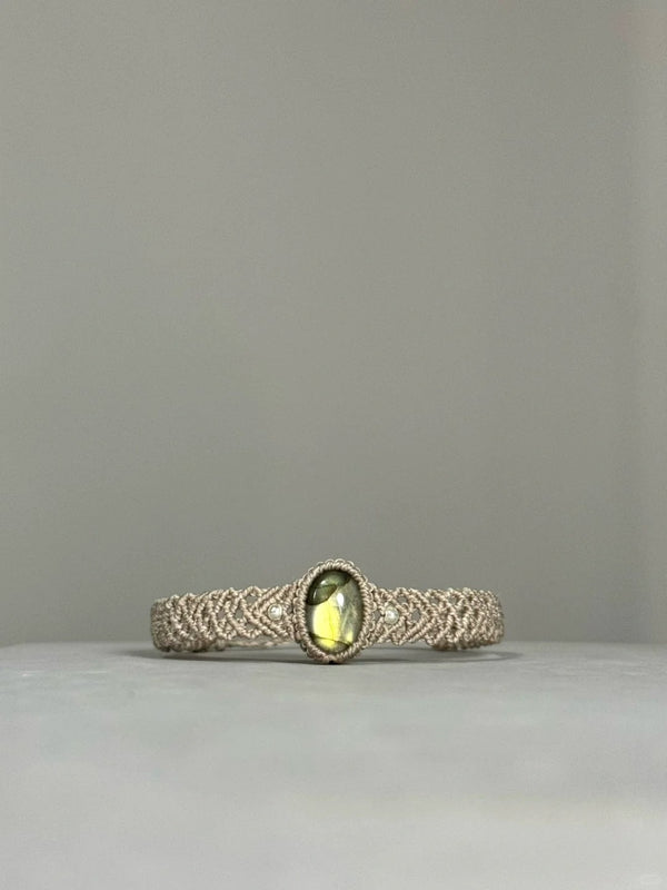 Golden labradorite gemstone hand woven bracelet