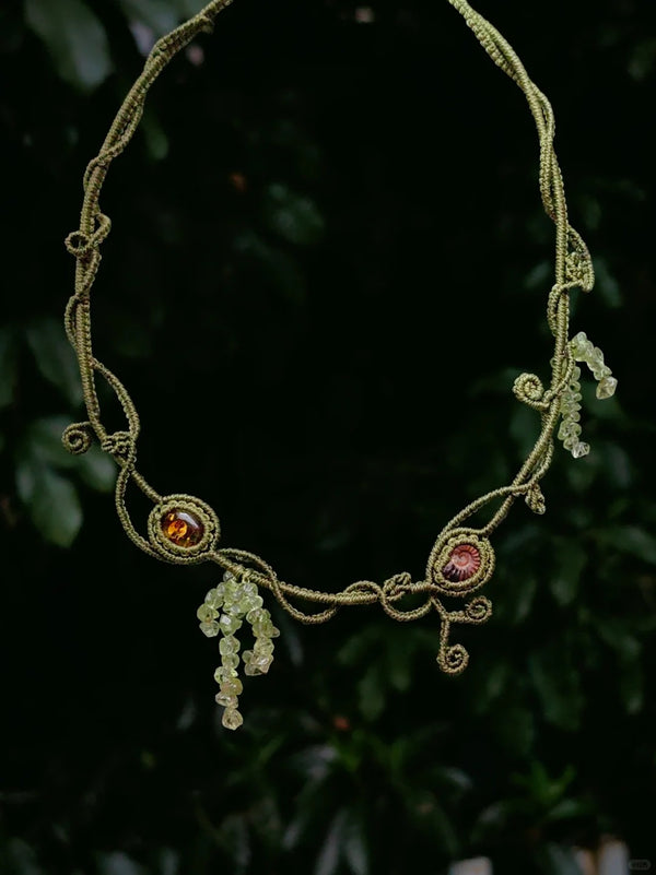 Enchanted Forest Macrame Style Crystal Necklace