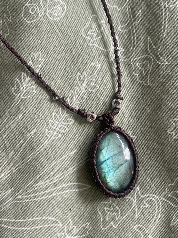 Handmade macramé stone wrapped necklace