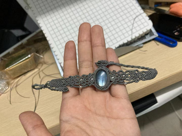 Handwoven Macrame Bracelet Featuring Labradorite