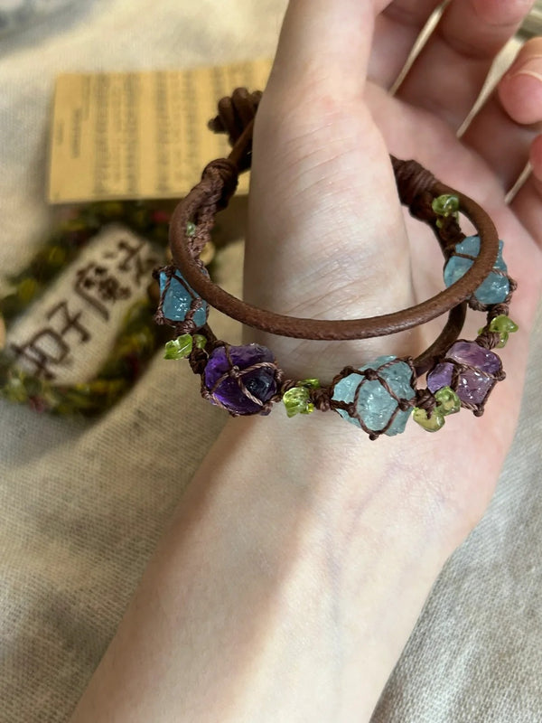 Handcrafted Gemstone Bracelet - Aquamarine, Amethyst & Peridot