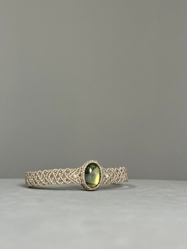 Golden labradorite gemstone hand woven bracelet