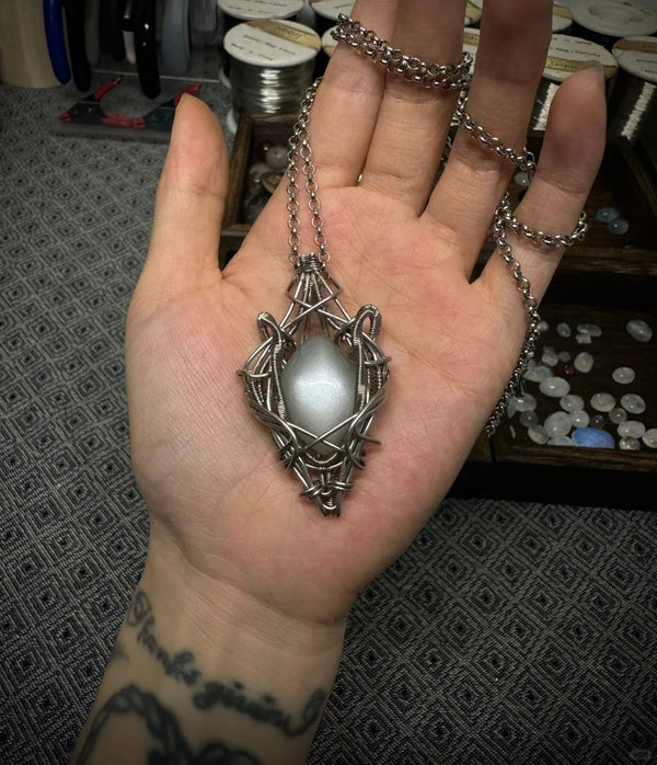 White moonstone metal necklace pendant