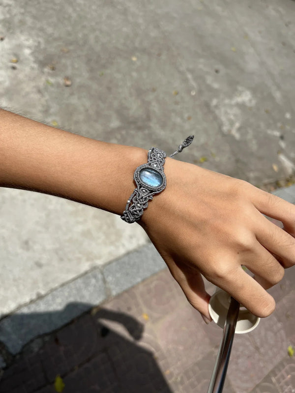 Handwoven Macrame Bracelet Featuring Labradorite