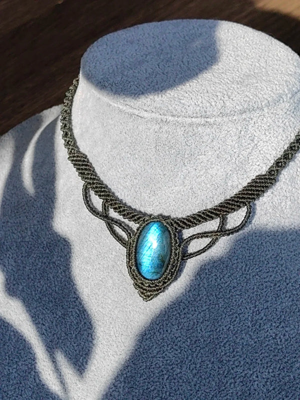 Labradorite crystal woven necklace