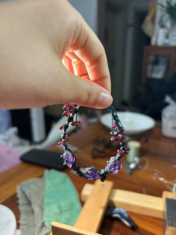 Ruby and amethyst woven healing gems bracelet