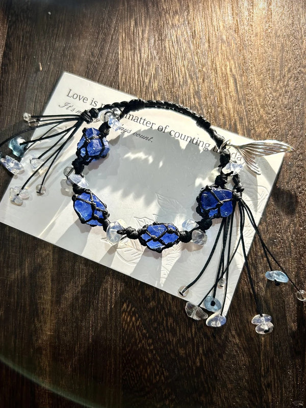 Hand-Knotted blue crystal macrame bracelet