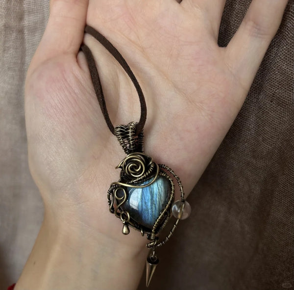 Labradorite stone heart locket necklace