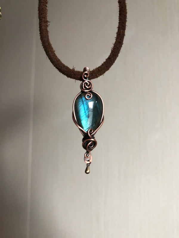 Labradorite crystal wire wrapped pendant