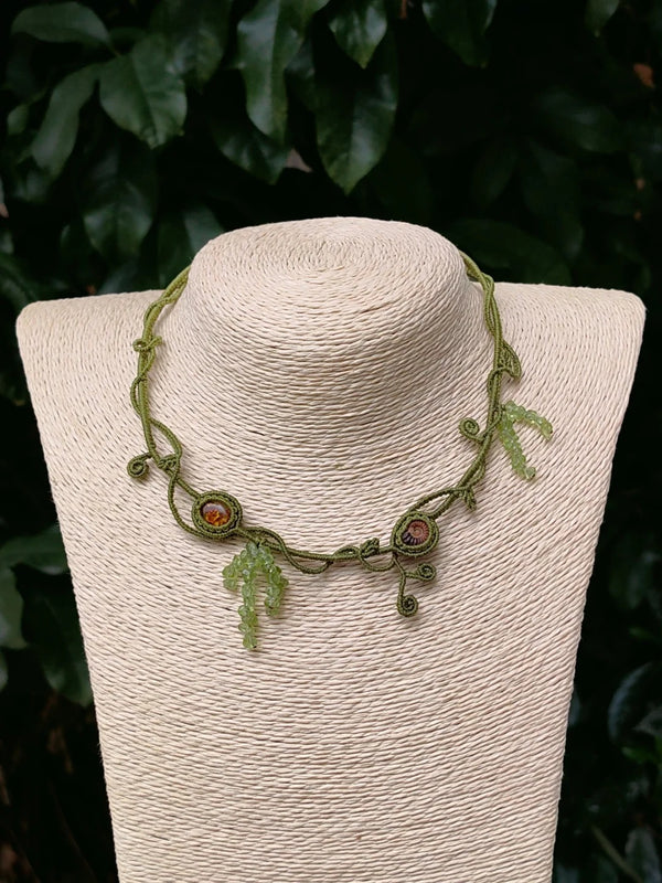 Enchanted Forest Macrame Style Crystal Necklace