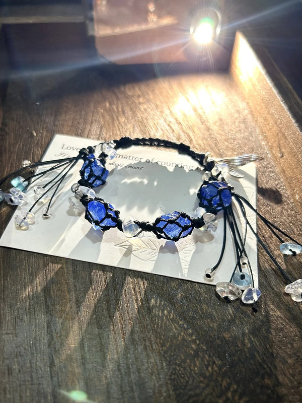 Hand-Knotted blue crystal macrame bracelet