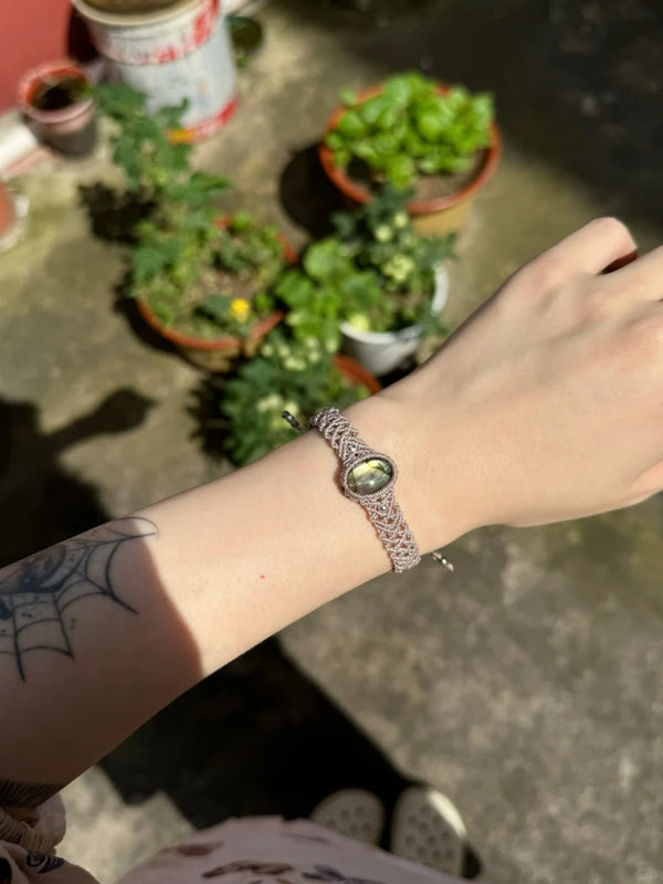 Golden labradorite gemstone hand woven bracelet