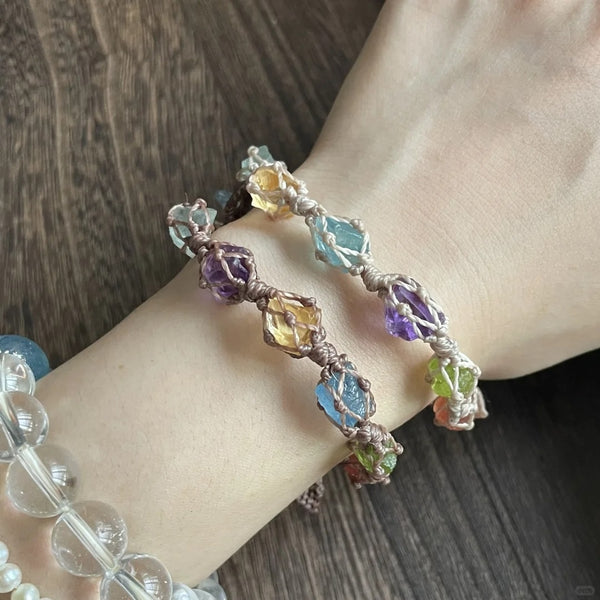 Rainbow energy crystals macrame bracelet