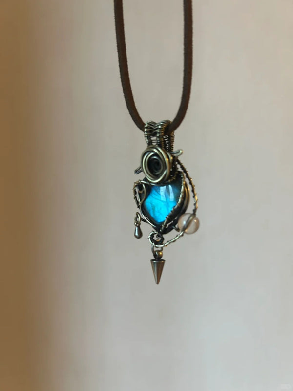 Labradorite stone heart locket necklace