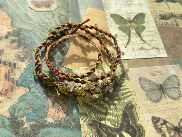 Natural olivine crystal hand-woven bracelet