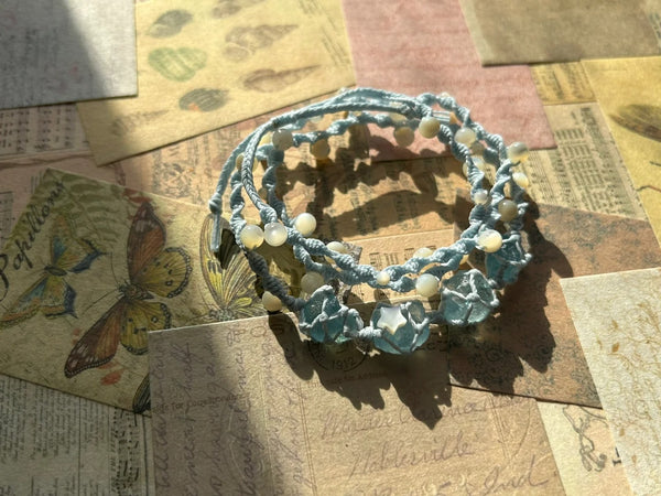 Aquamarine crystal hand woven bracelet