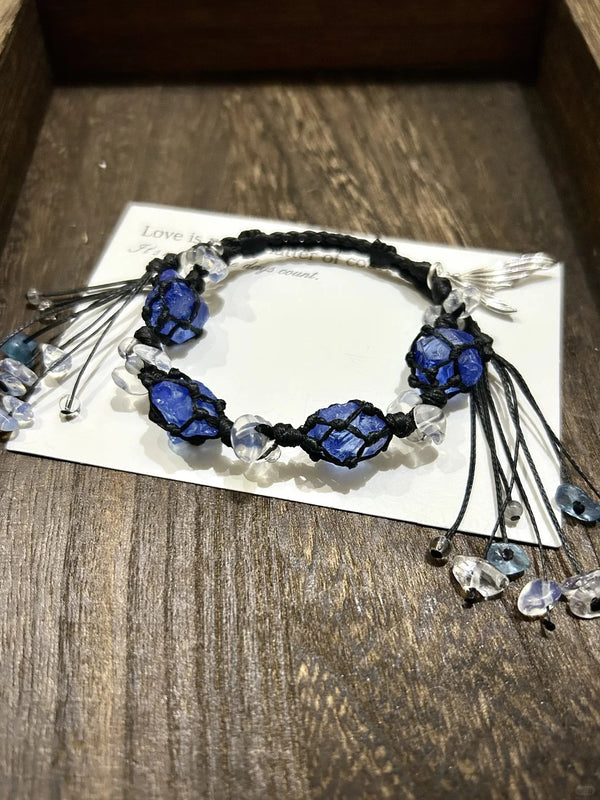 Hand-Knotted blue crystal macrame bracelet