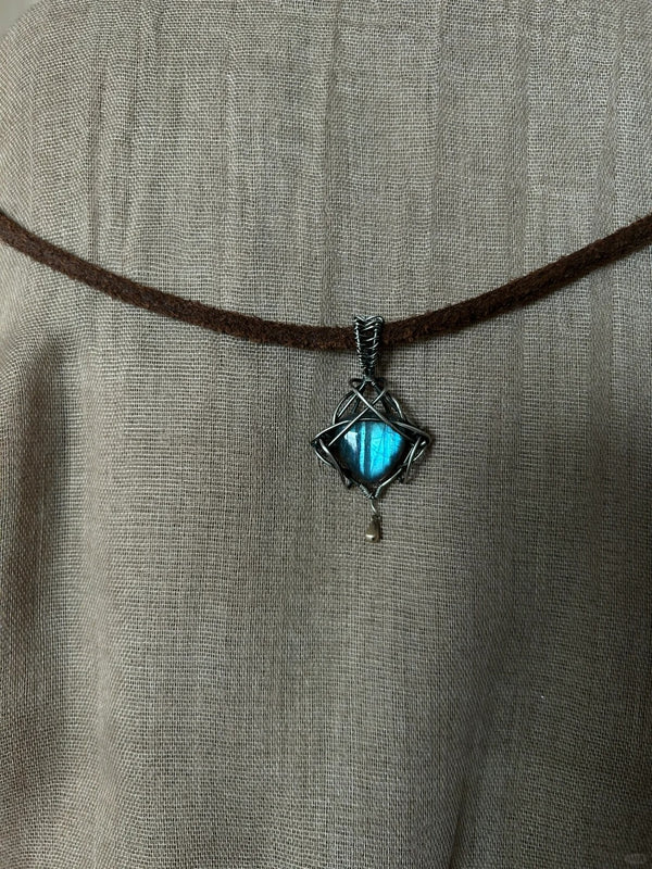 Teal Gemstone Labradorite crystal Pendant Necklace