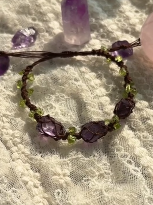 Amethyst gemstone olivine paraffin woven macrame bracelet