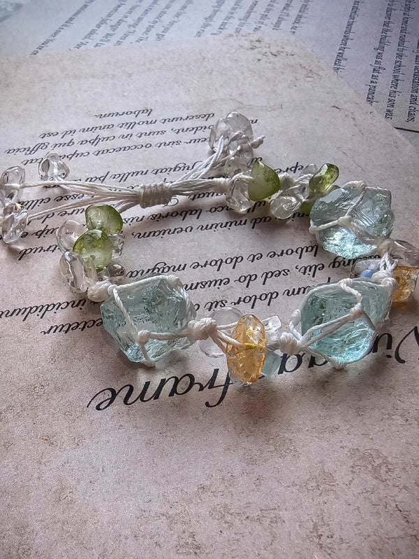 Aquamarine crystal woven bracelet