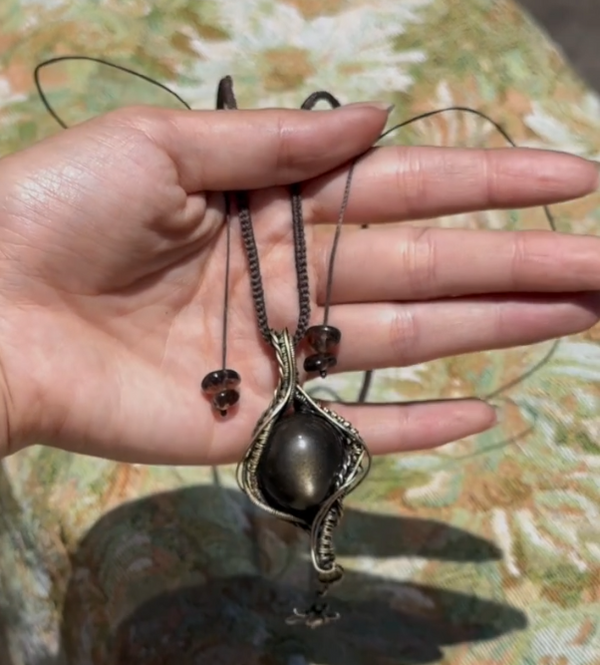 Black obsidian crystal pendant necklace