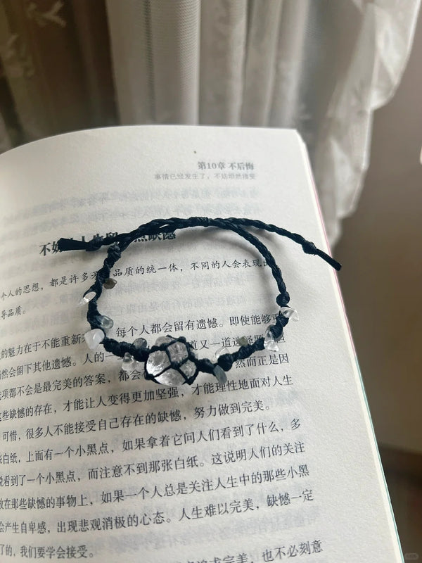 Clear quartz crystal wax thread woven bracelet