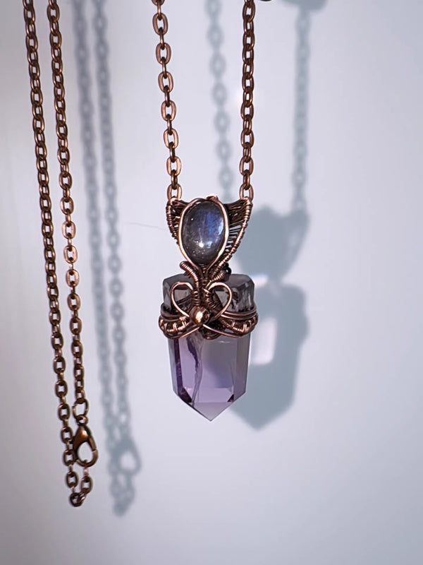 Copper wrapped amethyst crystal dainty necklace