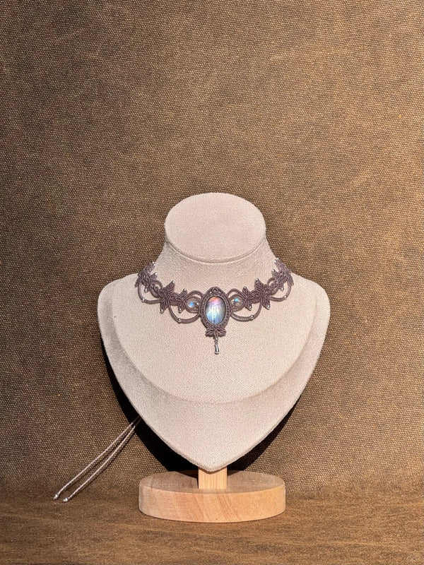 Elegant Lace Choker with Gemstone Pendant