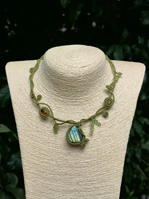 Enchanted Vine Macramé Knots Crystal Necklace