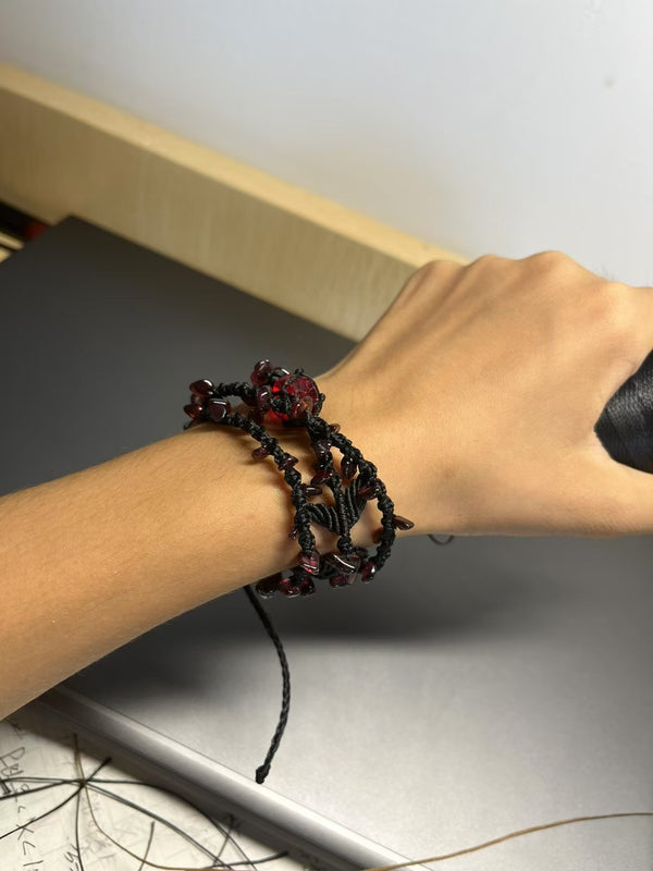 Garnet crystal hand woven bracelet