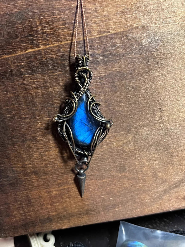 Gothic Elegance: Labradorite Wire Wrapped Pendant