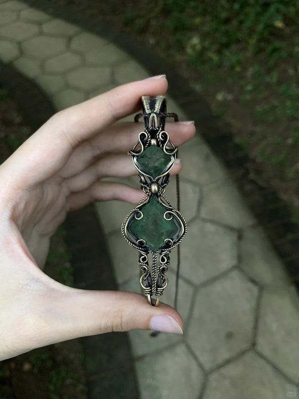 Green fluorite chakra pendant doublet necklace