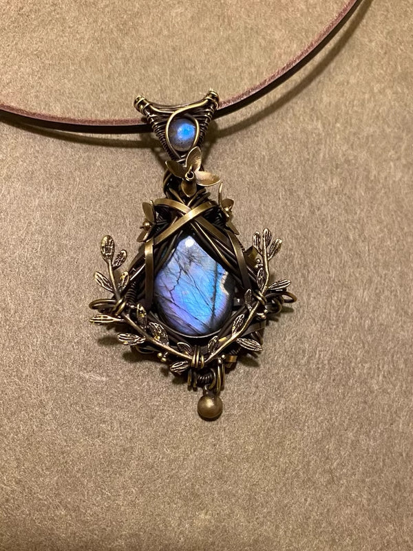 Handcrafted Labradorite and Bronze Wire Wrapped Pendant