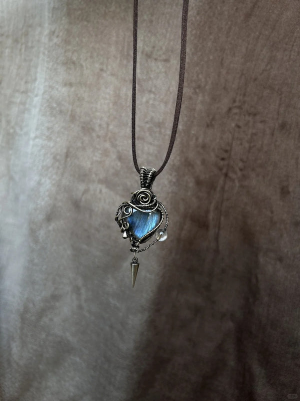 Labradorite stone heart locket necklace