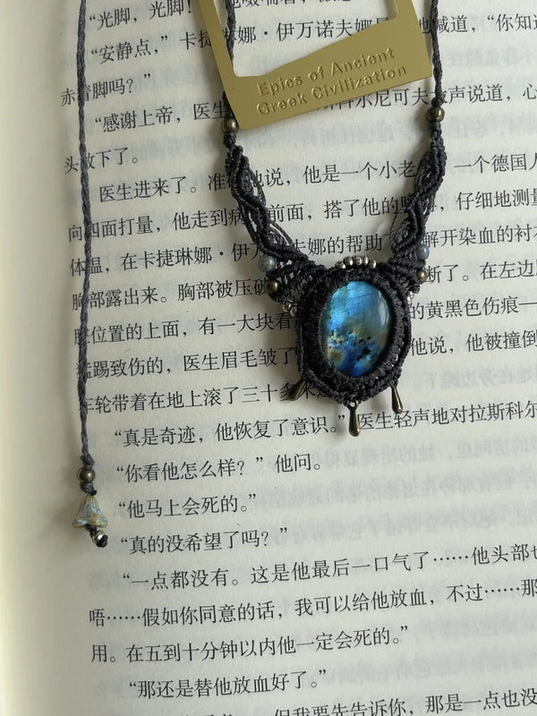 Labradorite Protection Necklace-Handwoven Macrame