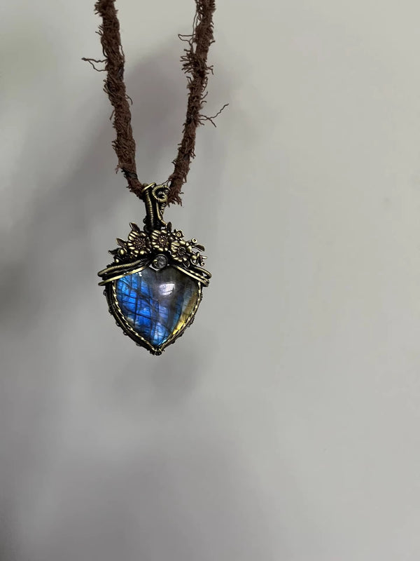 Labradorite gemstone wire wrapped pendant