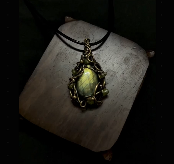 Labradorite wire wrapped copper necklace