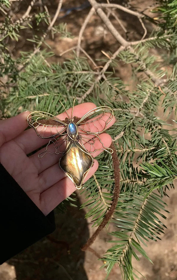 Labradorite Butterfly Wire-Wrapped Pendant