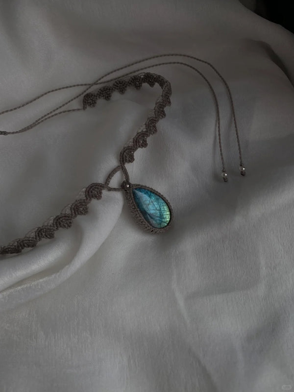 Labradorite crystal macramé charm necklace pendant