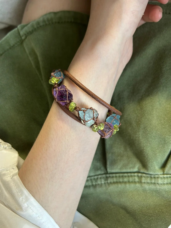 Handcrafted Gemstone Bracelet - Aquamarine, Amethyst & Peridot