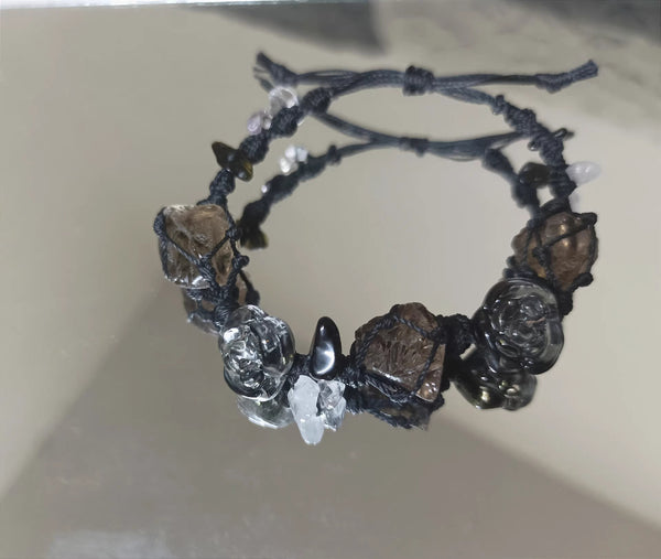 Raw smoky crystals bracelet hand-woven bracelet