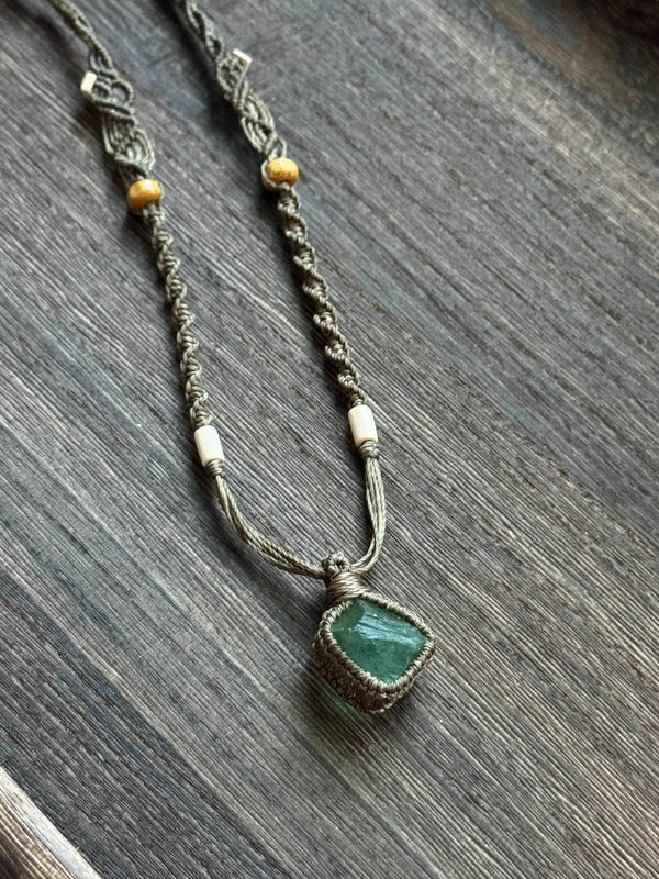 Green fluorite hand woven necklace