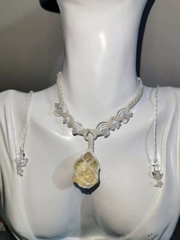 Topaz crystal lace woven necklace