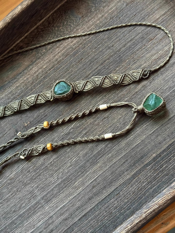 Green fluorite hand woven necklace