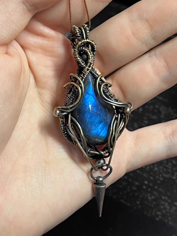 Gothic Elegance: Labradorite Wire Wrapped Pendant