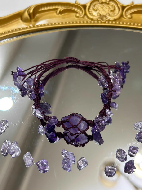 Handmade macrame amethyst crystal Jewelry