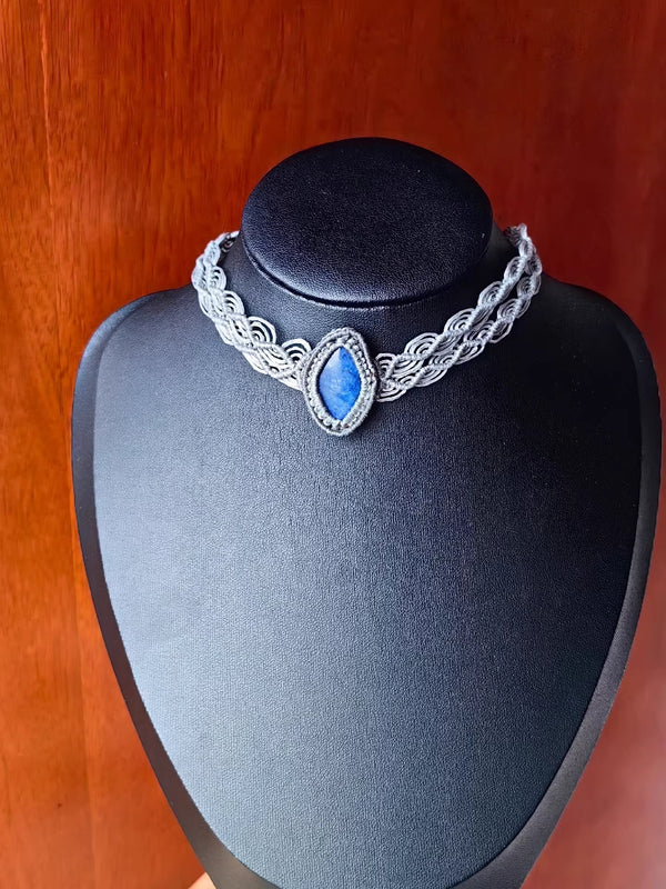 Handcrafted Braided Silver Choker with Unique Gemstone